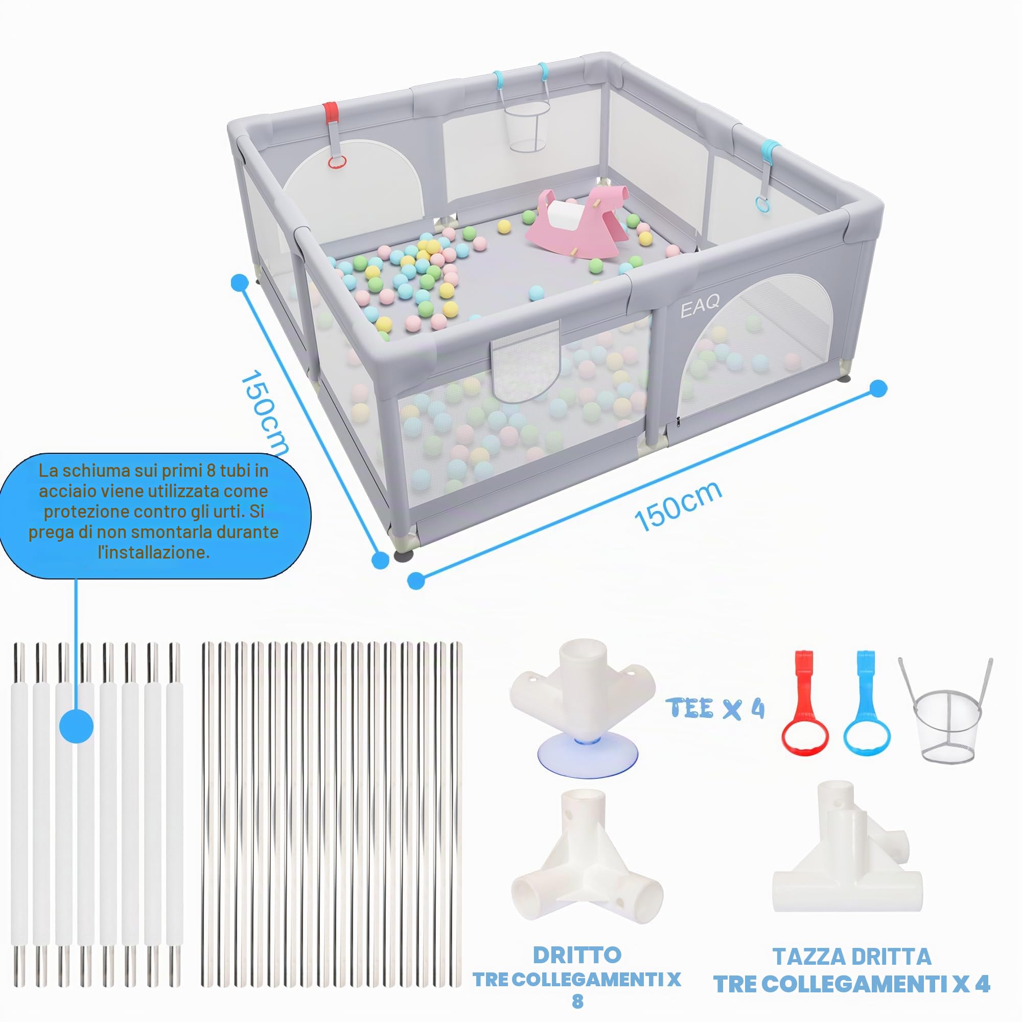 EAQ Box per bambino, interni ed esterni, centro attività con base antiscivolo, cortile di sicurezza morbido e trasparente, recinzione per bambino