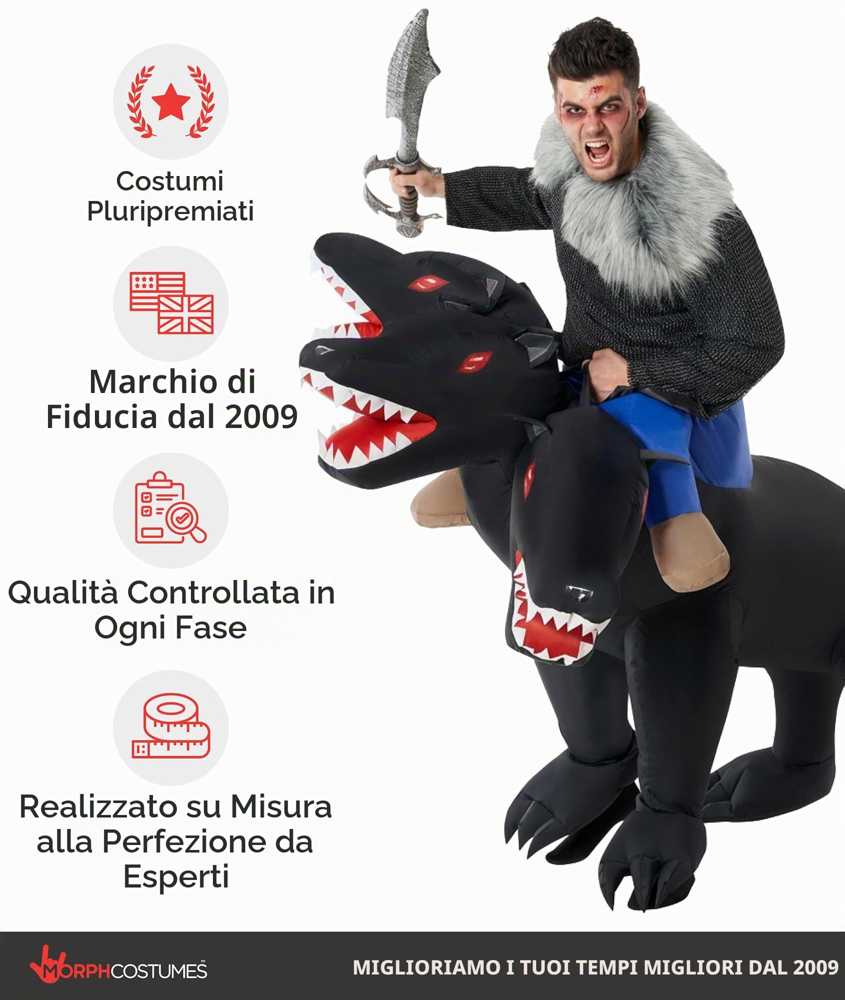 Morph Cane a Tre Teste Gonfiabile, Costume Halloween Adulto
