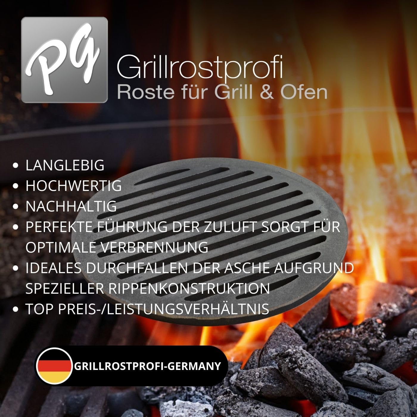 GRILLROSTPROFI Feuerrost - Kohlerost - Ascherost - Kaminrost - Ofenrost - Brennraumrost, rund, 19 cm passend für THORMA-Öfen