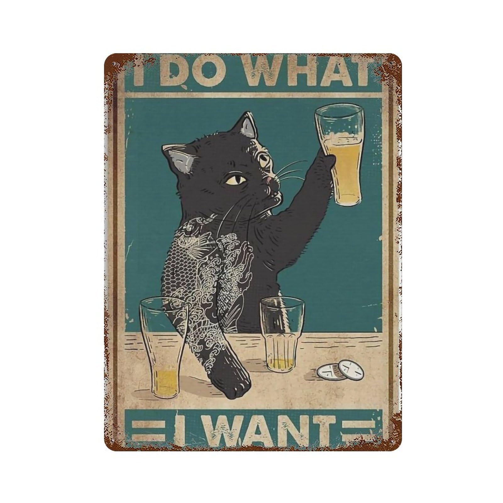 YHGERTKU Funny Retro Cat 2 Wall Art Retro Iron Vintage Metal Tin Sign Poster Modern Decor for Living Rooms Gift 40x30cm