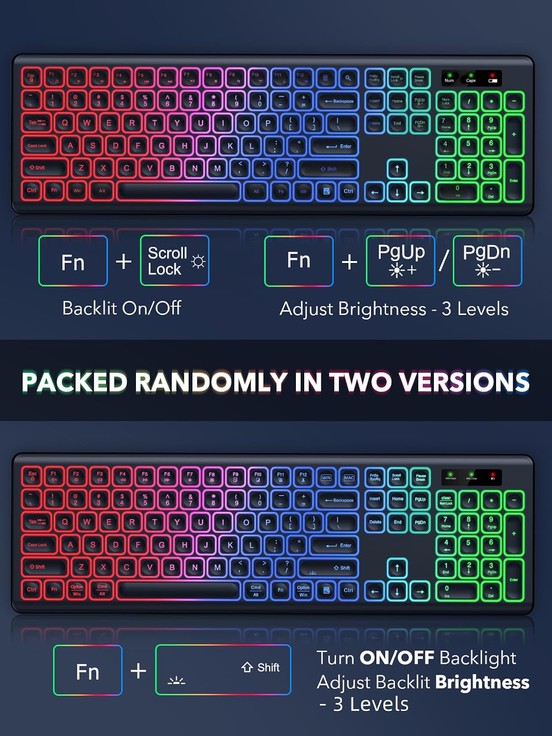 Wireless Keyboard and Mouse Backlit, Quiet Light Up Keys, Tilt Legs, Sleep Mode - Rechargeable USB Cordless Combo for Computer, Mac, PC, Laptop - by SABLUTE, Black