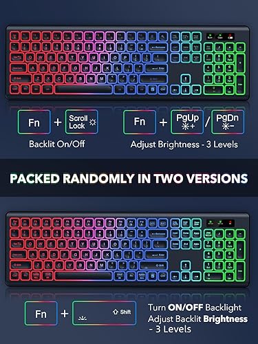 Miniatura 2 de SABLUTE - Retroiluminación inalámbrica para teclado y mouse, teclas iluminadas silenciosas, patas de inclinación, batería recargable - Combo