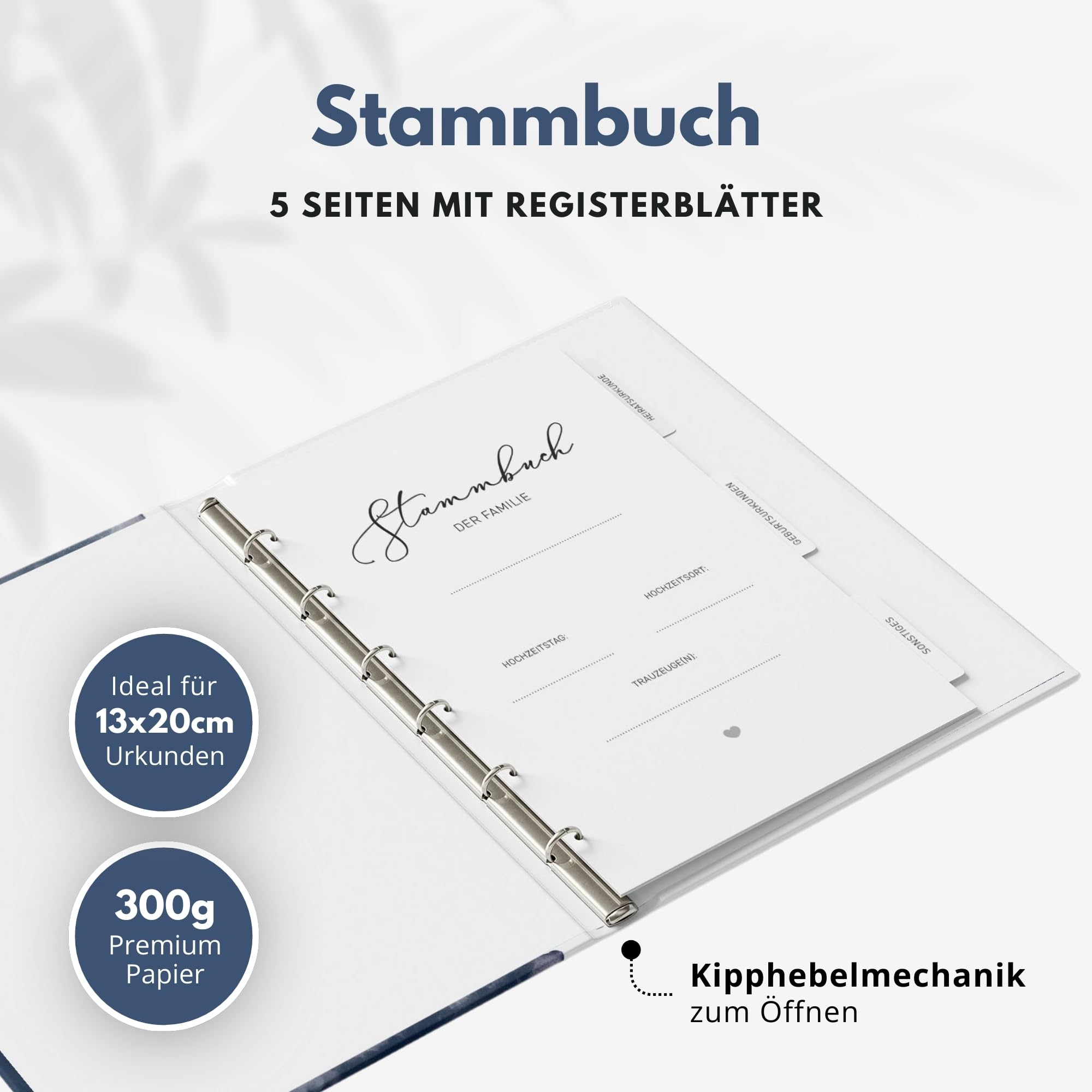 Stammbuch zur Hochzeit Standesamt - Stammbuch der Familie - Familienstammbuch inkl. Einleger - Watercolor Breeze Blau - 16x21 cm