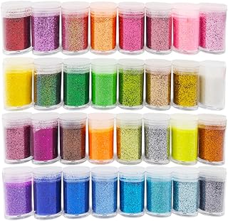 32 Colors Fine Slime Glitter Powder,Glitter Powder Sequins for Crafts,Multi Purpose Glitter Dust for Body Face Hair Makeu...