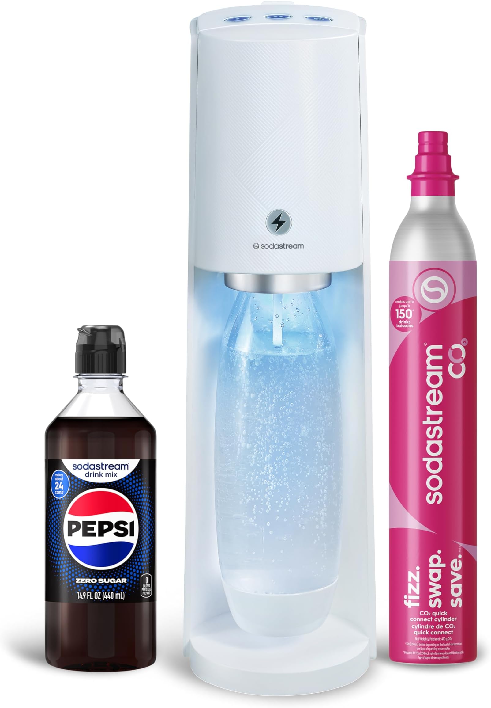 E-TERRA スパークリングウォーターメーカー (ホワイト) CO2 炭酸ボトル ペプシ® ゼロシュガーミックス
