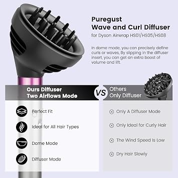 Wide-Tooth Tension Comb and Wave Curl Diffuser Attachment for Dyson Airwrap HS01 HS02 HS05 HS08