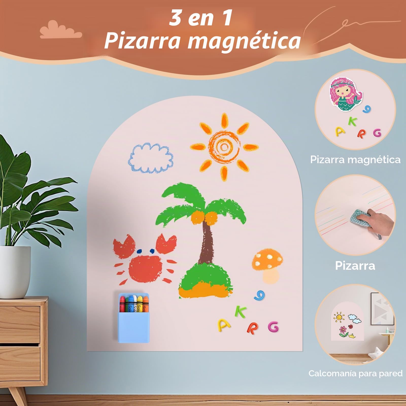 Pizarra magnética autoadhesiva para niños, pizarra de pared en forma de arco – Ideal como decoración de pared para el hogar, habitación infantil, sala de juegos y escuela