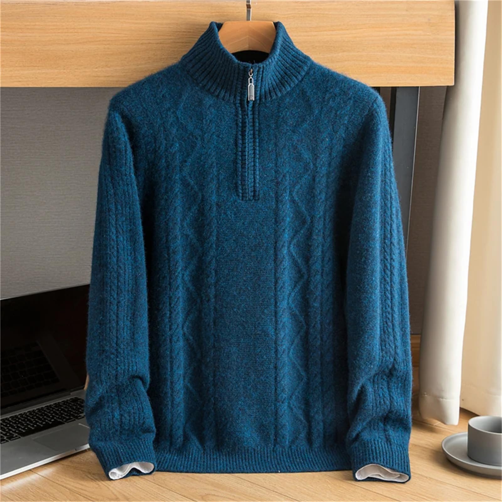 Herren Kaschmir-Pullover mit halbem Reißverschluss, halbhoher Reißverschluss, dicker Strickpullover