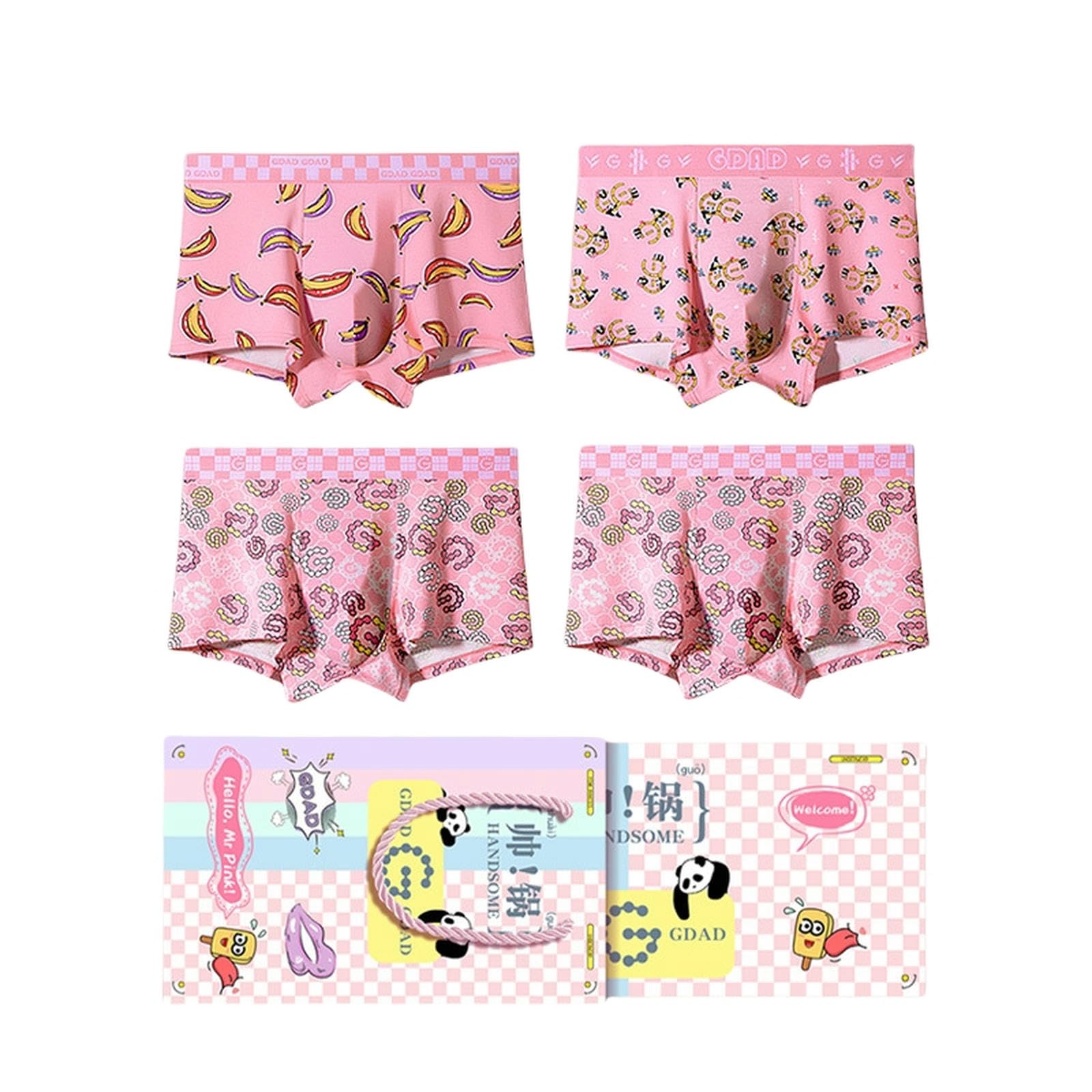 Boxer Uomo Biancheria Intima Uomo Cotone Carino Macho Rosa Stampa Comodo Boxer Shorts 4 Confezione Scatola Regalo-4 Mixed Colors-a-l