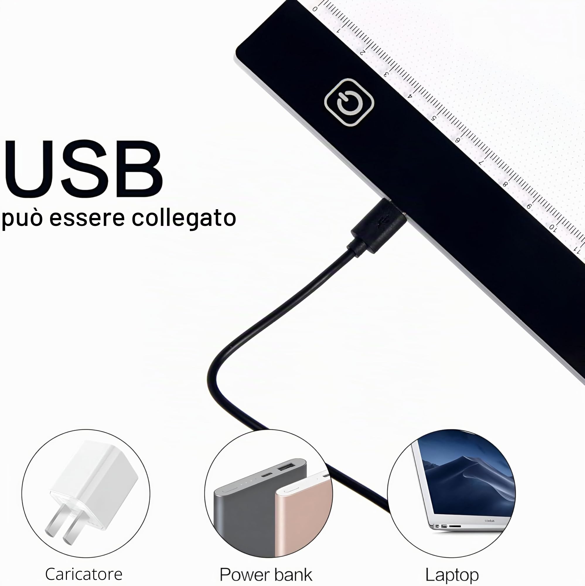 SOUTH AREA - Tavolo Luminoso LED A4 | 7000 LUX, 3 Livelli Luminosità | Ultrapiatto, Portatile | Tavoletta per Artisti, Educazione Bambini, Bianco, Nero
