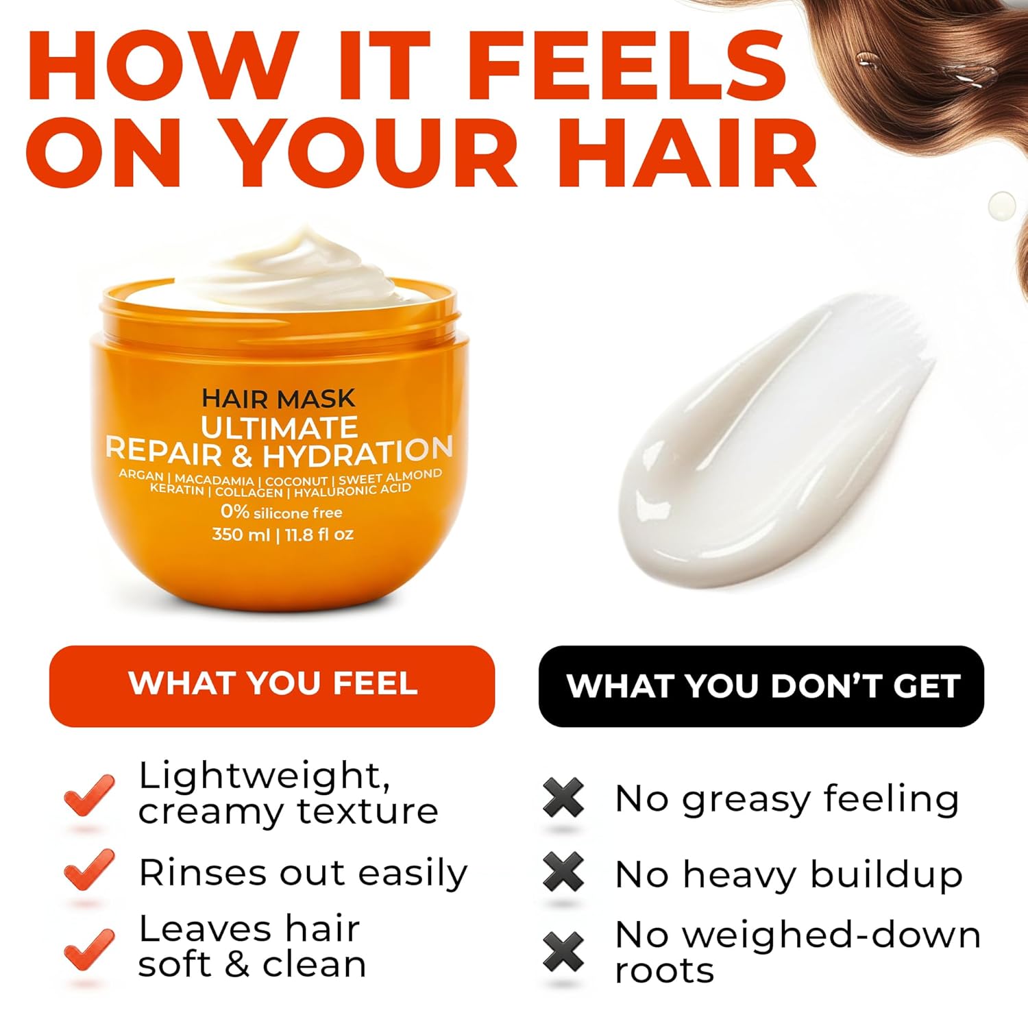 VAO Deep Conditioning Hair Mask for Damaged Hair – Intensive Hydrating Hair Treatment with Argan Oil, Shea Butter, Keratin, Hyaluronic Acid – Deep Conditioner for All Hair Types – 11.8 Fl Oz - Image 4