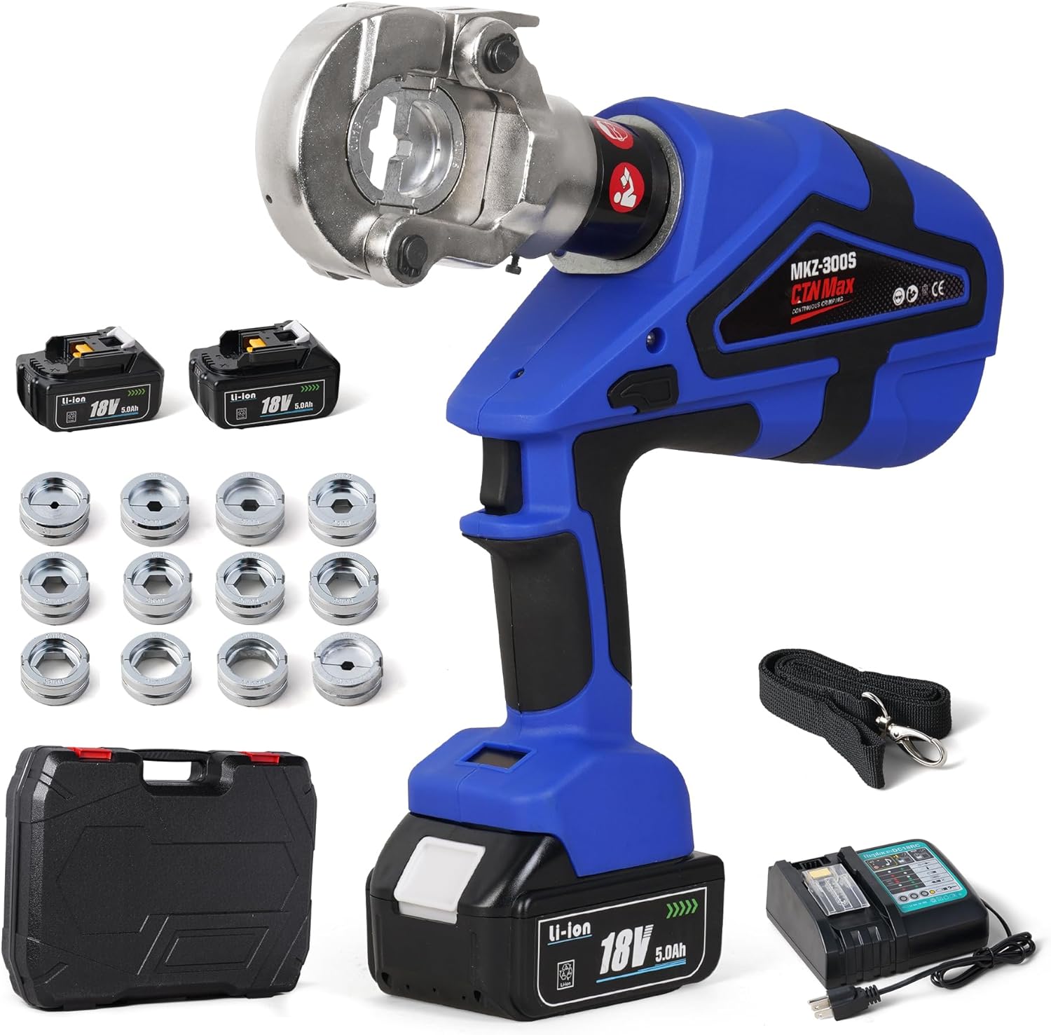 Electric Hydraulic Cable Lug Crimper Pliers Rechargeable Crimping Tool 12 Ton Electrical Terminal Cable Wire Fiber Crimper Kit with 12 Dies (MZ-MKZ-400)