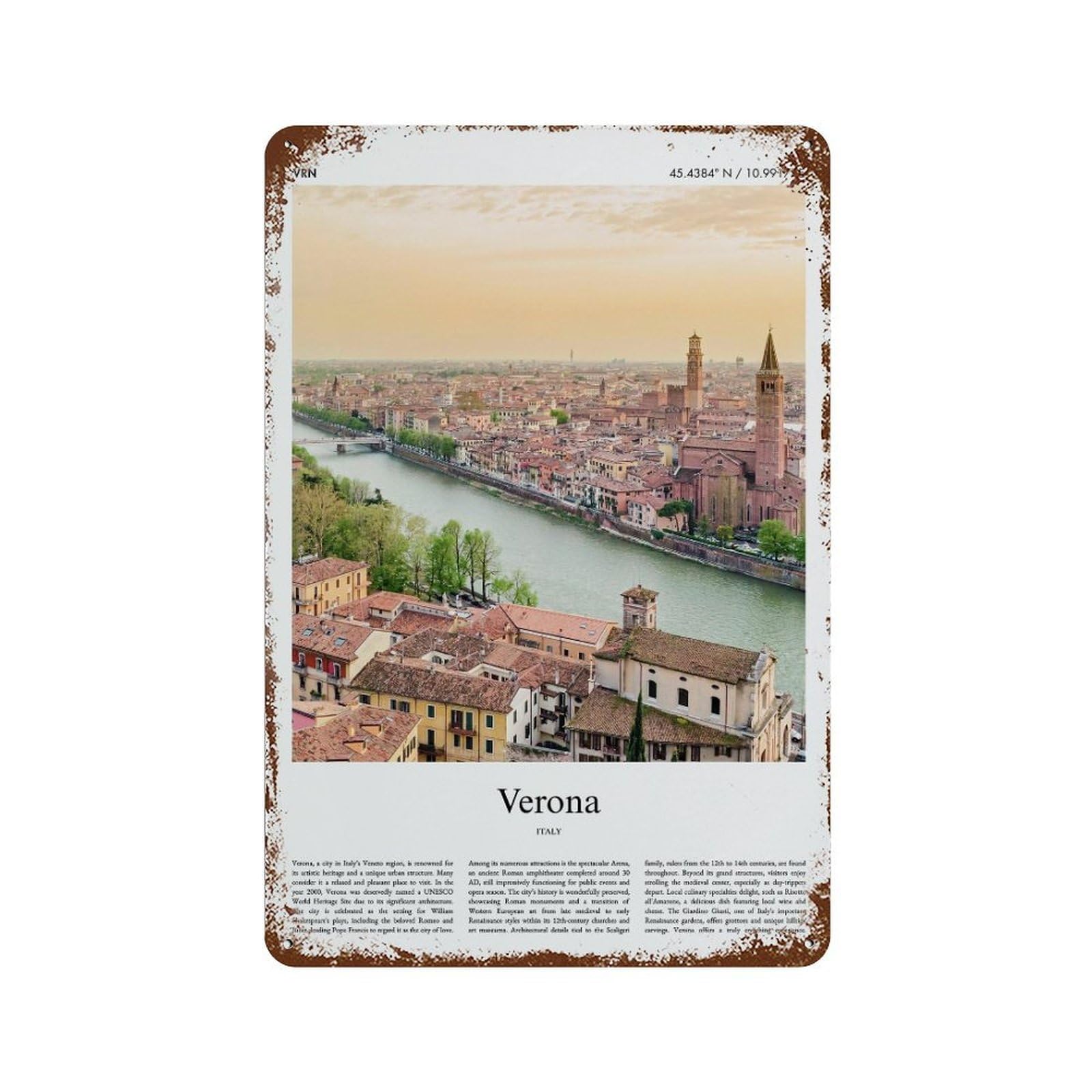 xiaoxiaoshen Verona Italy City Scenery Wall Decor Art Metal Tin Poster Modern Home Decor Art Home Bar Shop Decorations Vintage Sign 30x20cm