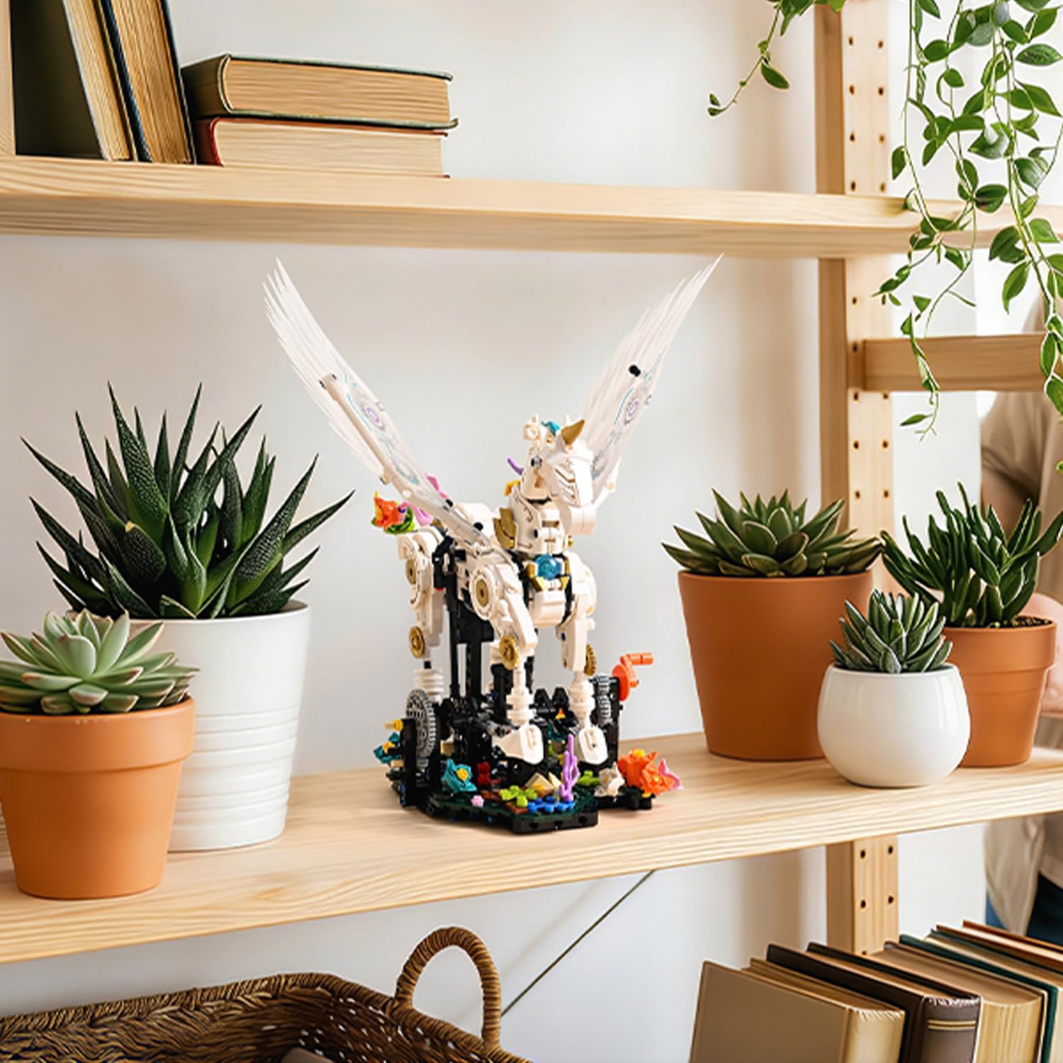 Magical Unicorn Building Blocks Set with Crank‑Handle Motion, Poseable Legs & Wings, Flower Base, Creative STEM Construction Toy for Girls 8-12, Kids & Teens, Unicorn Sets Compatible