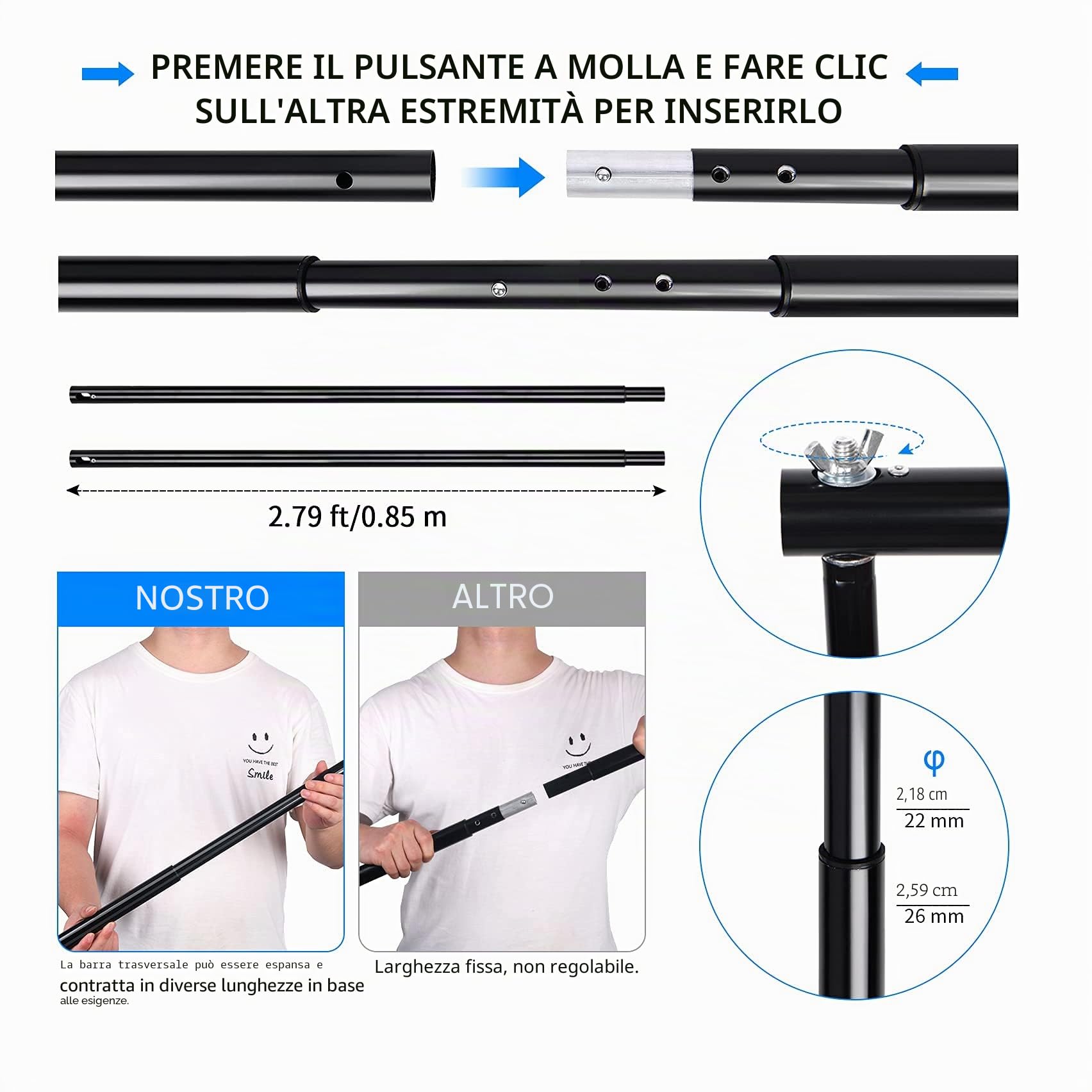 Supporto Fondale Fotografico, 2,6 x 3 M Kit Portafondali Regolabile con 8 Clip per Sfondo, 2 Sacchi di Sabbia e 1 Borsa di Trasporto per Studio Fotografico, Video, Ritratti e Feste