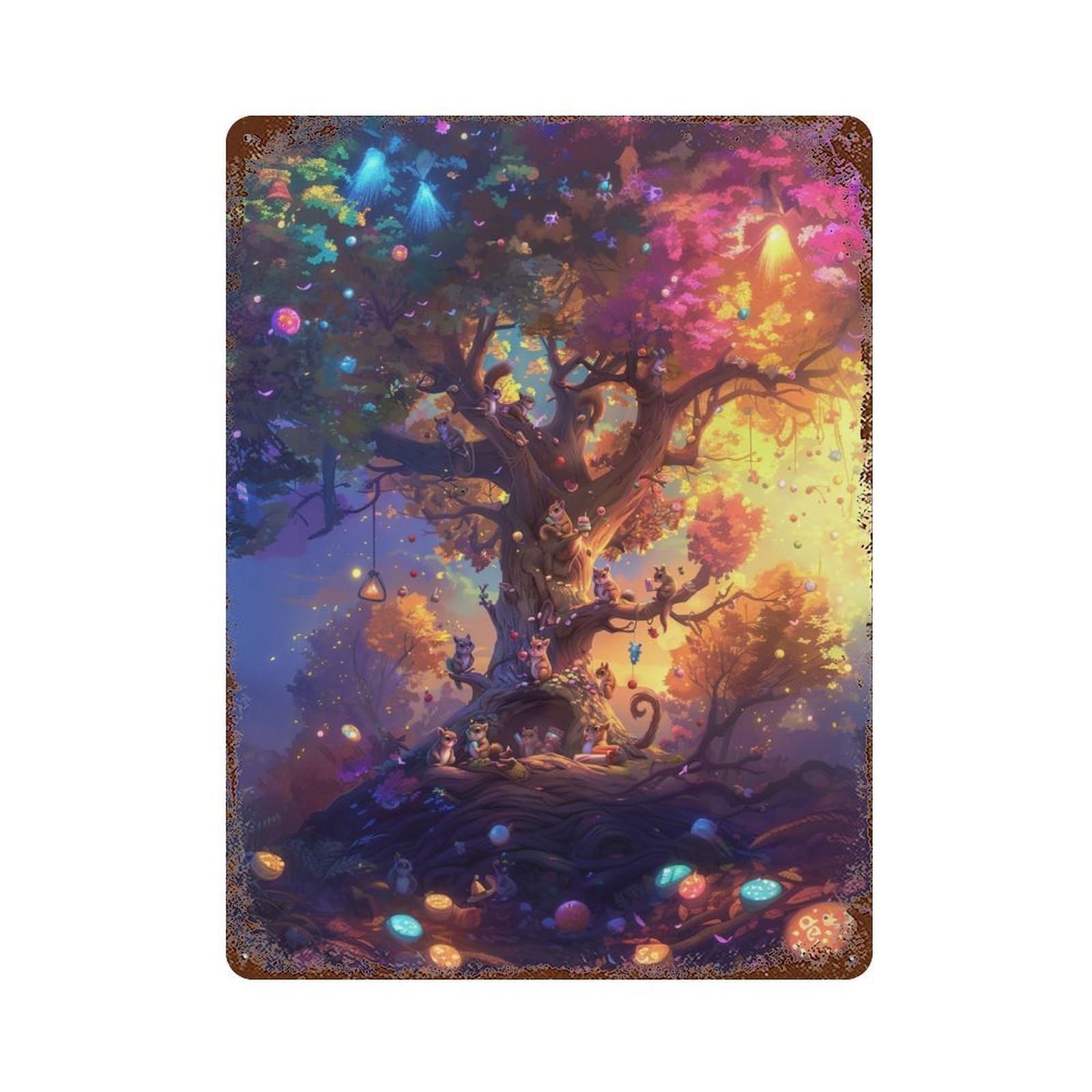 Garage Style Enchanted Forest Scene Retro Metal Sign 15.7"x11.8", Industrial Home Decor for Bar And Workshop
