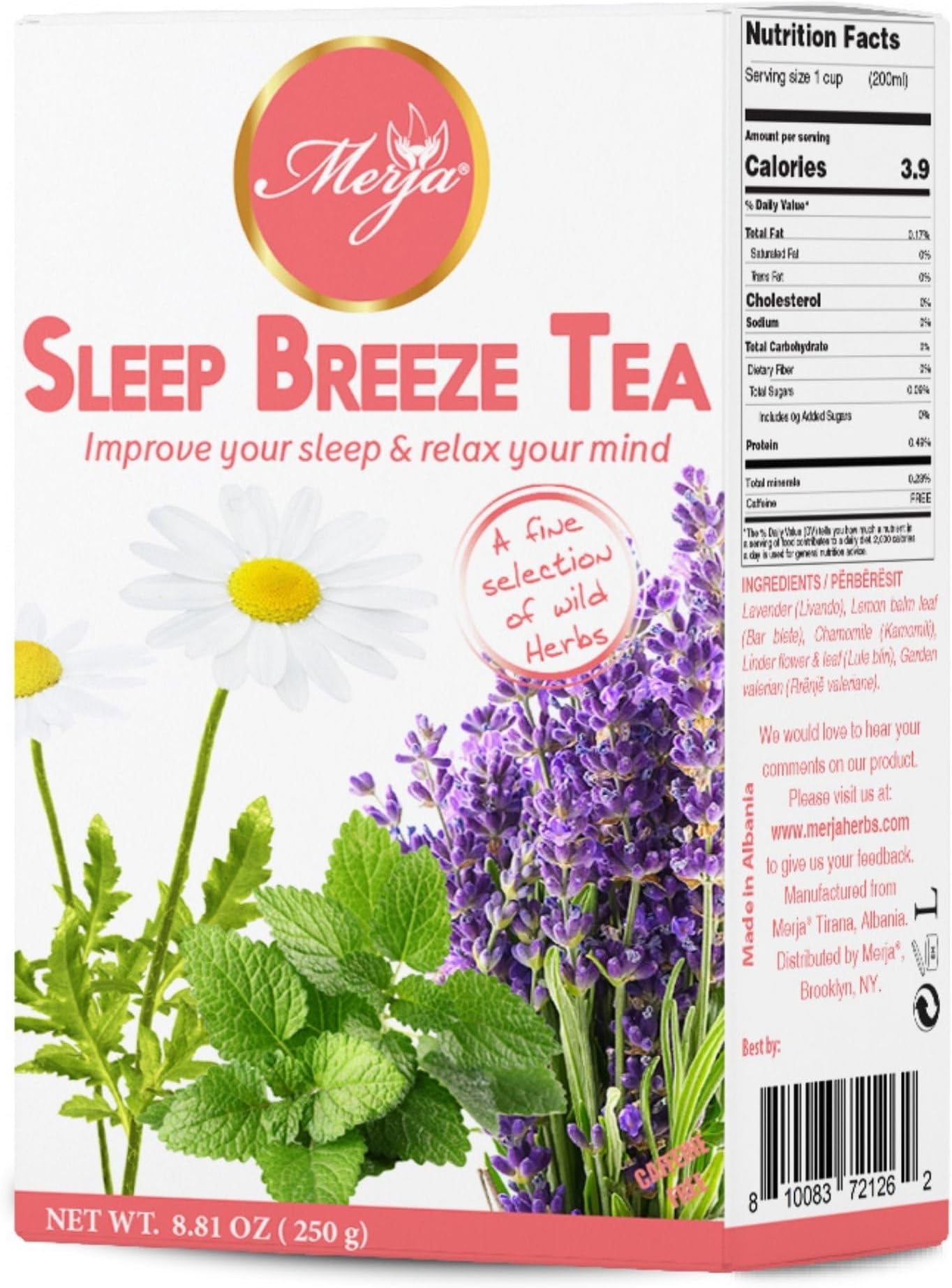 - Herbs Sleep Breeze Tea [250g] Caffeine Free for Sleep & Memory Boost | Loose Mediterranean Supports Stress Relief Tea | Herbal Teas & Beverages