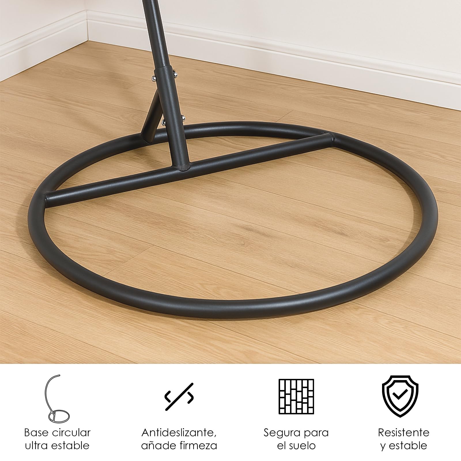 YOEVU - Silla Colgante con Soporte | Reposapiés Integrado | Estructura de Acero Reforzada | Cojín Acolchado Ergonómico | Diseño Boho para Interior y Exterior, Grande, Acero Aleado (Gris)