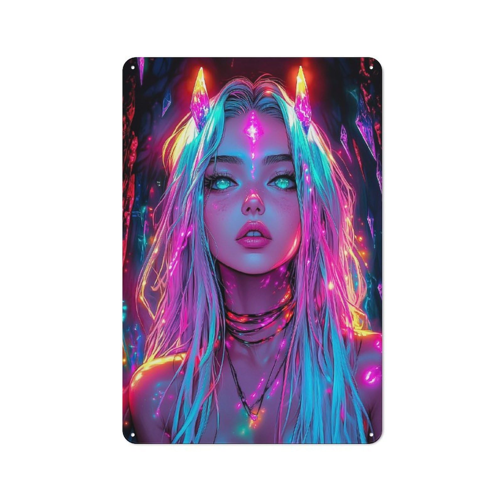 Metal Sign 30x20cm with Neon Crystal Girl for Pub Or Café, Vintage Decor, New Home Wall Decor for Pub Decor Enthusiasts