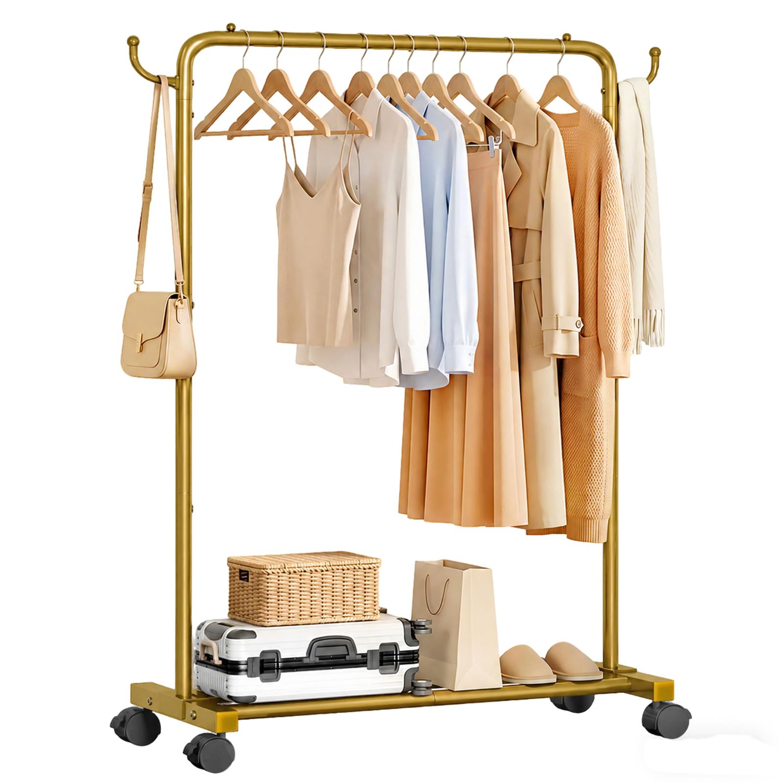 Yorbay Portable Clothes Rack for Bedroom: 4 Lockable Wheels Move Rooms