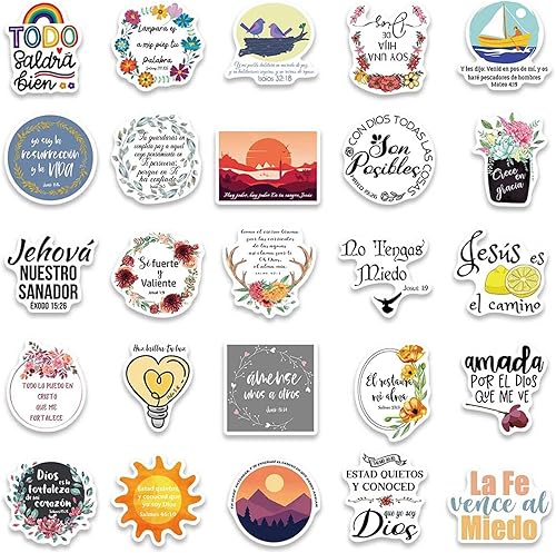 Miniatura 8 de Calcomanías cristianas de Jesús, 50 unidades, calcomanías de fe con versículos bíblicos inspiradores en español, suministros de estudio, regalos