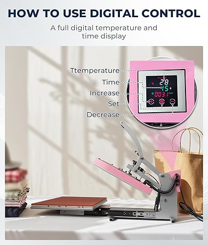 Miniatura 6 de Máquina de prensa de calor de 24 x 16 pulgadas para camisetas con pantalla LCD inteligente y pista deslizante extraíble, impresora digital de