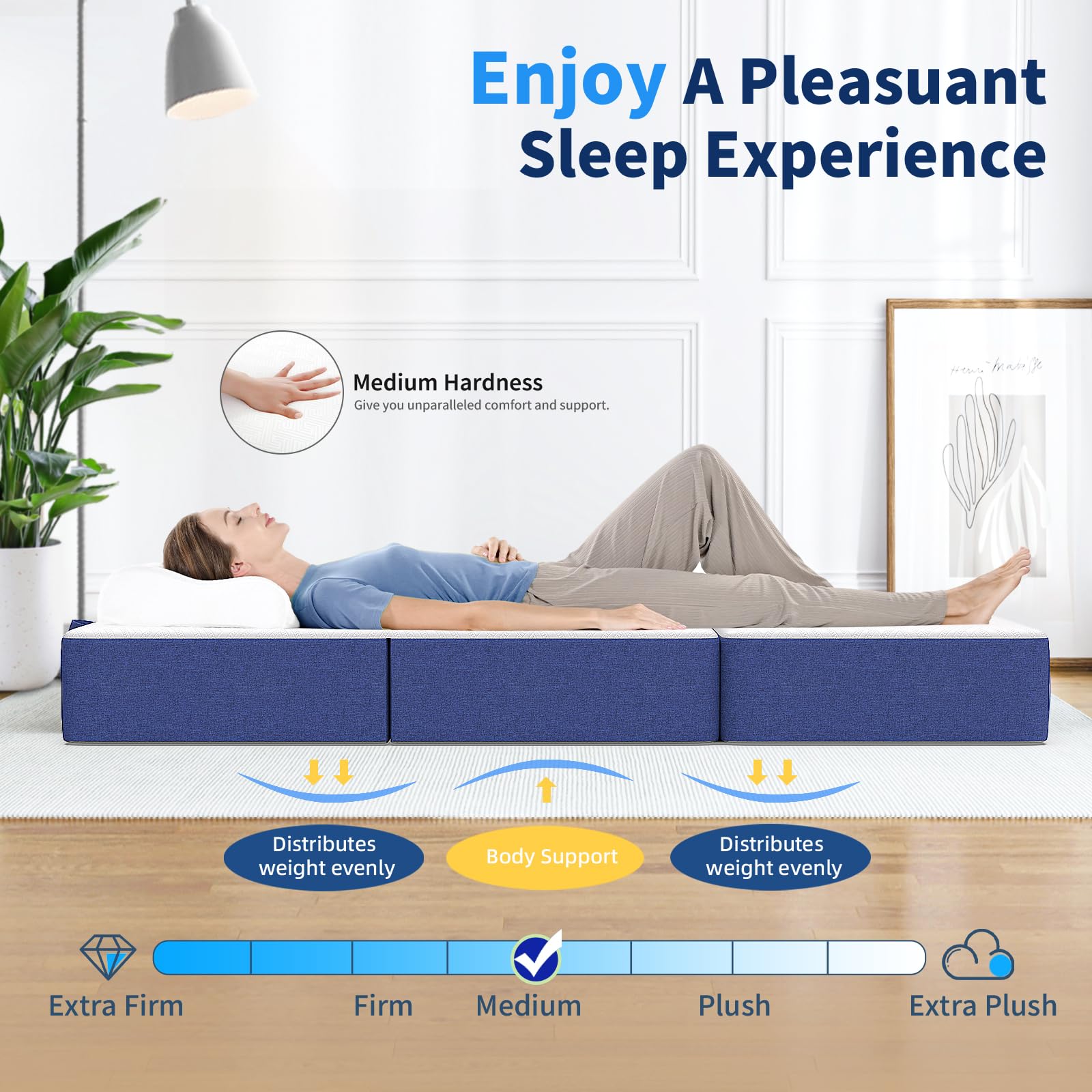 Matelas pliable en mousse à mémoire de forme pour petit lit double, 1,2 m, 15,2 cm, rangement facile avec housse lavable pour voyage, camping, caravanes, lit d'appoint (120 x 190 x 15 cm)