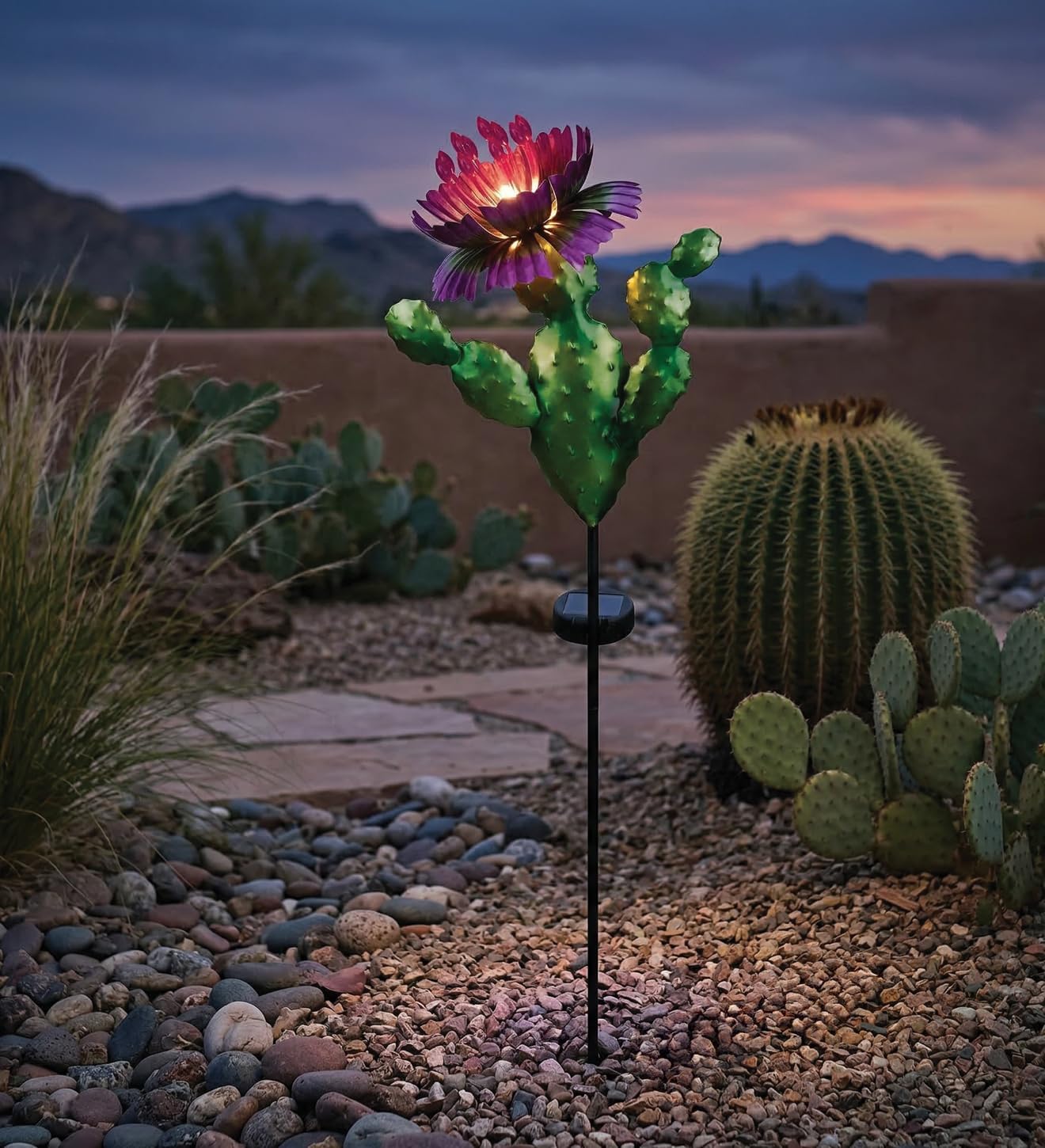Regal Art & Gift Solar Garden Stake Outdoor Waterproof | Decorative Yard Light with Metal, Glass, and Acrylic Accents for Lawn, Pathway, or Flower Bed Décor | Prickly Pear Cactus |35.5 Inch