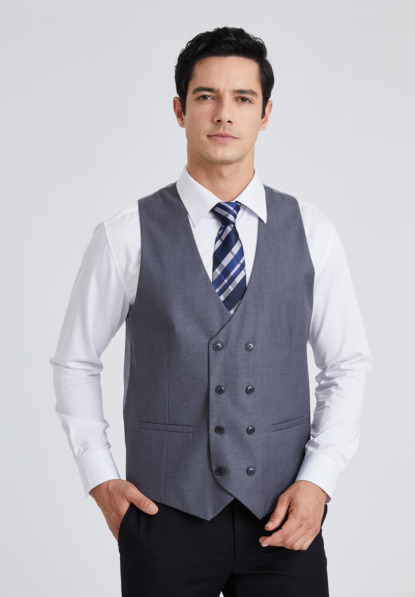 Enlision Gilet da Uomo a Doppio Petto Con Scollo a V Gilet da Abito Casual e Formale da Uomo