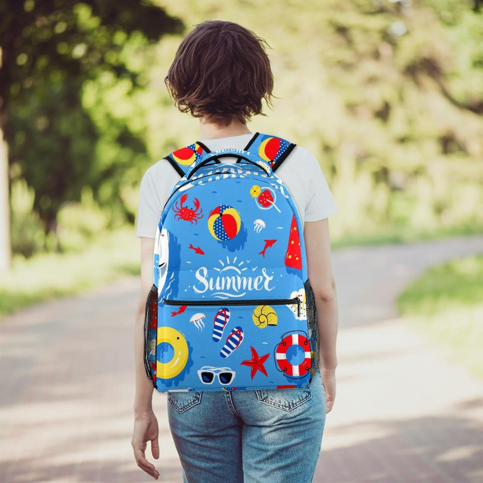 Zaino scolastico per uomini e donne, borsa da viaggio per computer portatile blu estivo, zaino leggero per università, zaino casual per libri