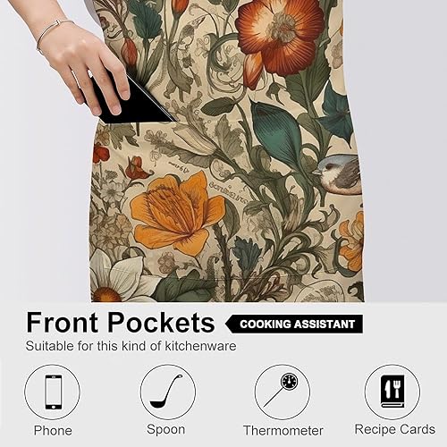 Miniatura 5 de Personalized Retro Pattern Adult Apron, Kitchen Cooking Aprons for Woman Man, Adjustable Bib Apron with Pocket for Baking, BBQ Crafting Outdoors,