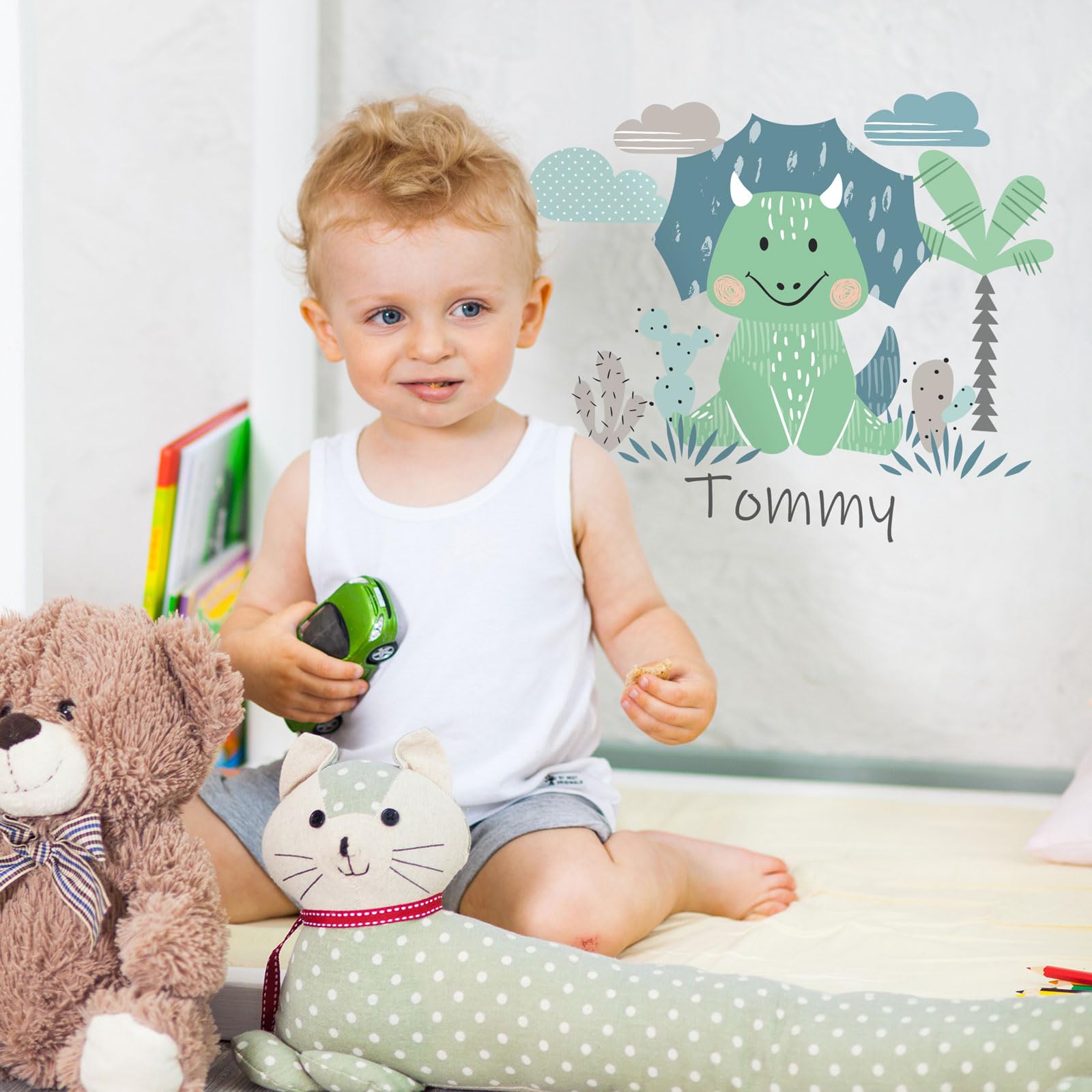 Stickerscape Personalised Green Personalised Dinosaur Wall Sticker ( - Regular)| Nursery Wall Stickers, Dino Wall Decal, Dinosaur Wall Decor, Dinosaur Themed Bedroom | Easy To Apply, Cleanly Removable