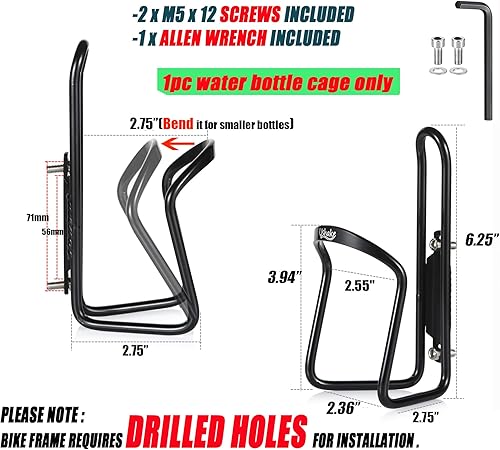 Miniatura 5 de USHAKE Jaulas para botellas de agua, soporte ligero de aluminio para botellas de agua (1 unidad, requiere agujeros perforados), color negro