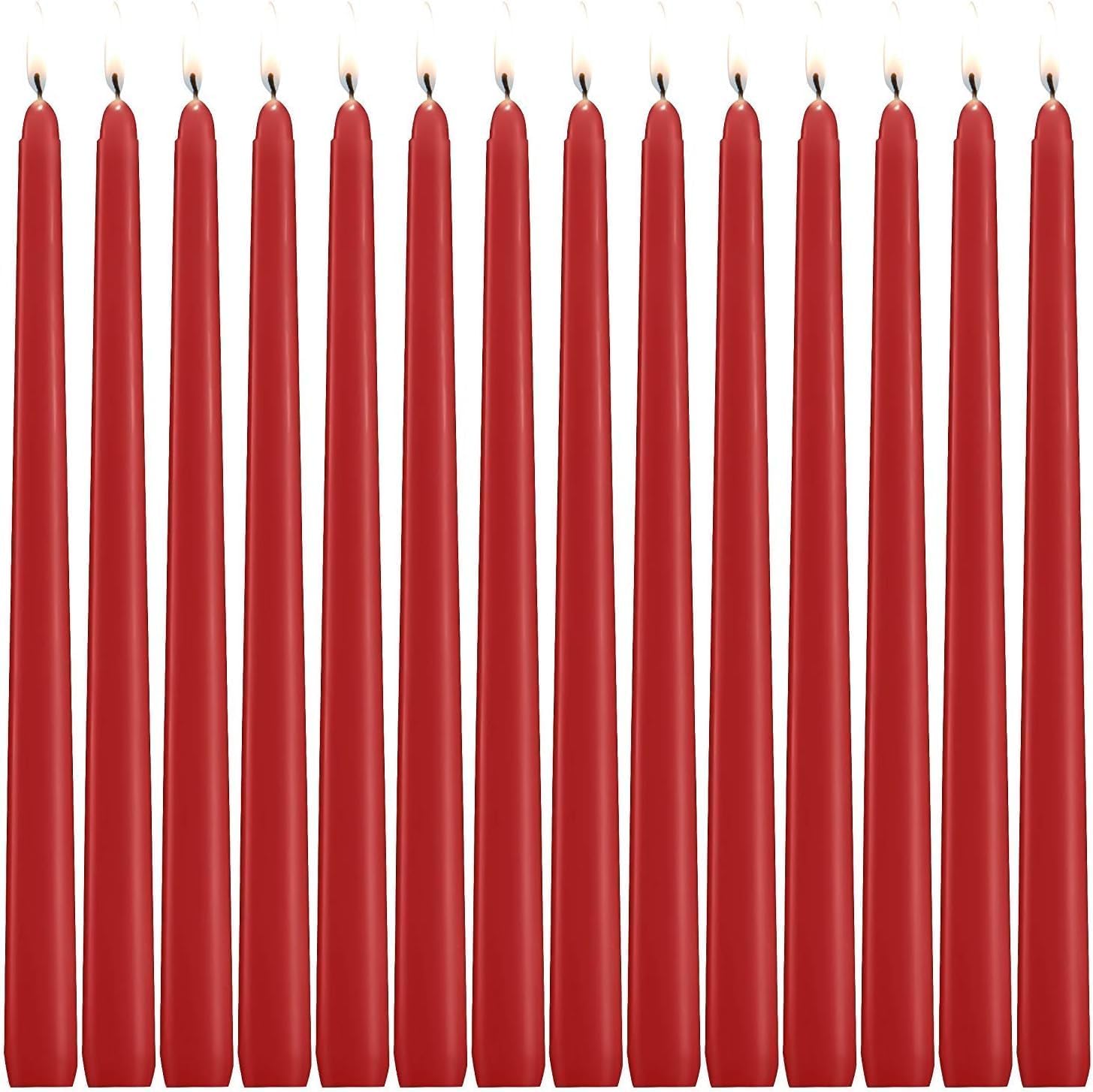 14 Pack Red Taper Candles - Taper Candles 12 Inch Dripless, Smokeless & Unscented - 10 Hours Long Burning - Hand Poured Tall Candlesticks - Ideal for Weddings, Dinner Parties, and Home Decor 12"14pcs-Red