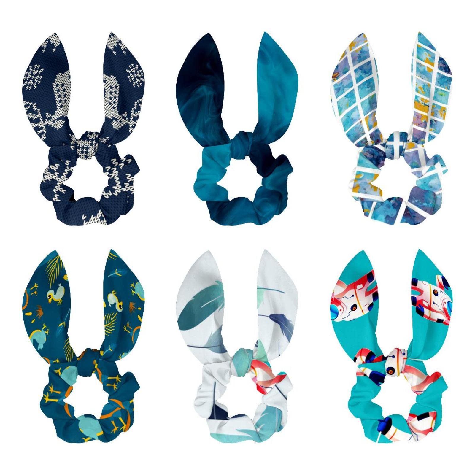 Lot de 6 chouchous en velours bleu avec oreilles de lapin - 14
