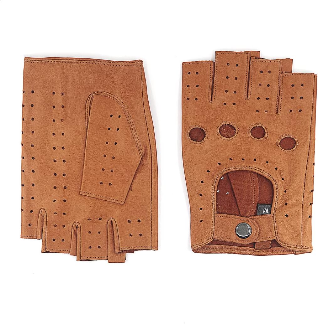 Harssidanzar Mens Fingerless Half Finger Leather Driving Gloves Lambskin Unlined Upgrade GM032US - Image 5