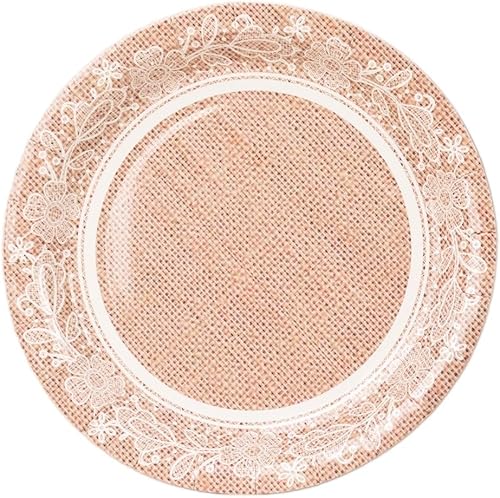 Miniatura 7 de Efavormart - Paquete de 25 platos de papel con estampado de arpillera natural con borde de encaje floral blanco, platos redondos desechables estilo
