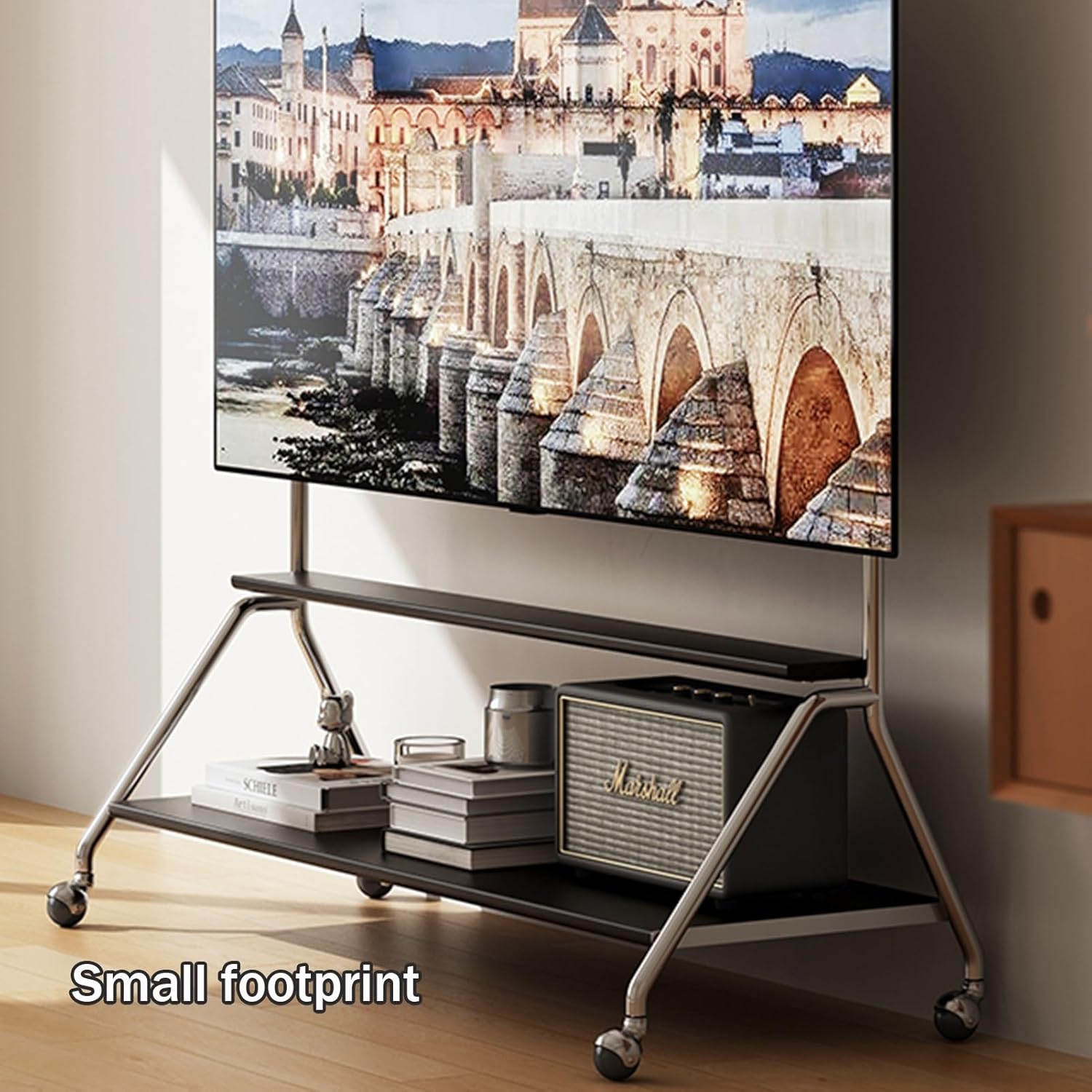 Mobile TV Stand Cart with Storage Shelf, Rolling TV Stand on Wheels for 40-75 Inch TVs, Floor TV- Cart for Bedroom,Office(Black)