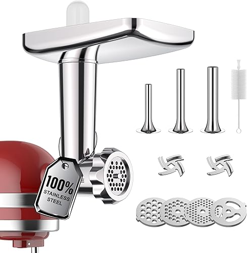 Miniatura 6 de Accesorio de molinillo de alimentos de acero inoxidable para batidora de pie KitchenAid molinillo de carne duradero incluye 3 rellenos de salchichas