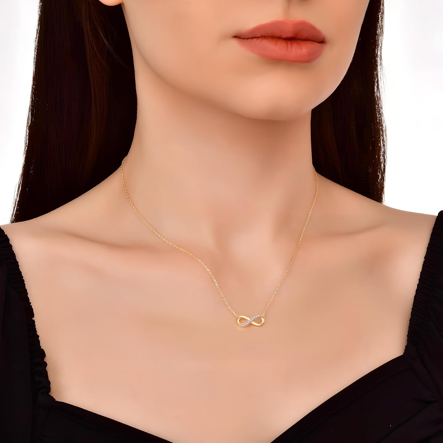 925 Sterling Silver Infinity Necklaces for Women 14K Gold Plated Dainty Necklace with 3A Cubic Zirconia Minimalist Jewelry Gift for Her Symbol of Eternal Love Hypoallergenic - Image 4
