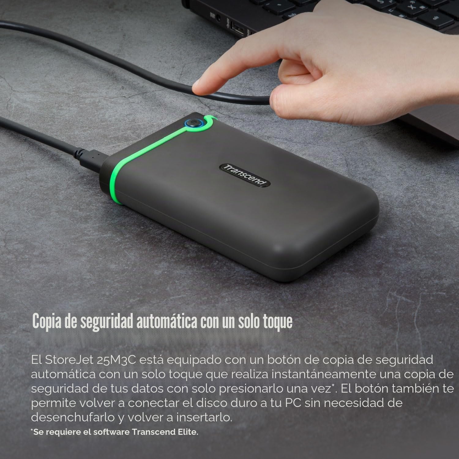 Transcend 2TB StoreJet 25M3C Disco Duro Externo Rugged de 2.5” USB Tipo-C Interfaz USB 3.1 Gen 1 Gris Hierro TS2TSJ25M3C