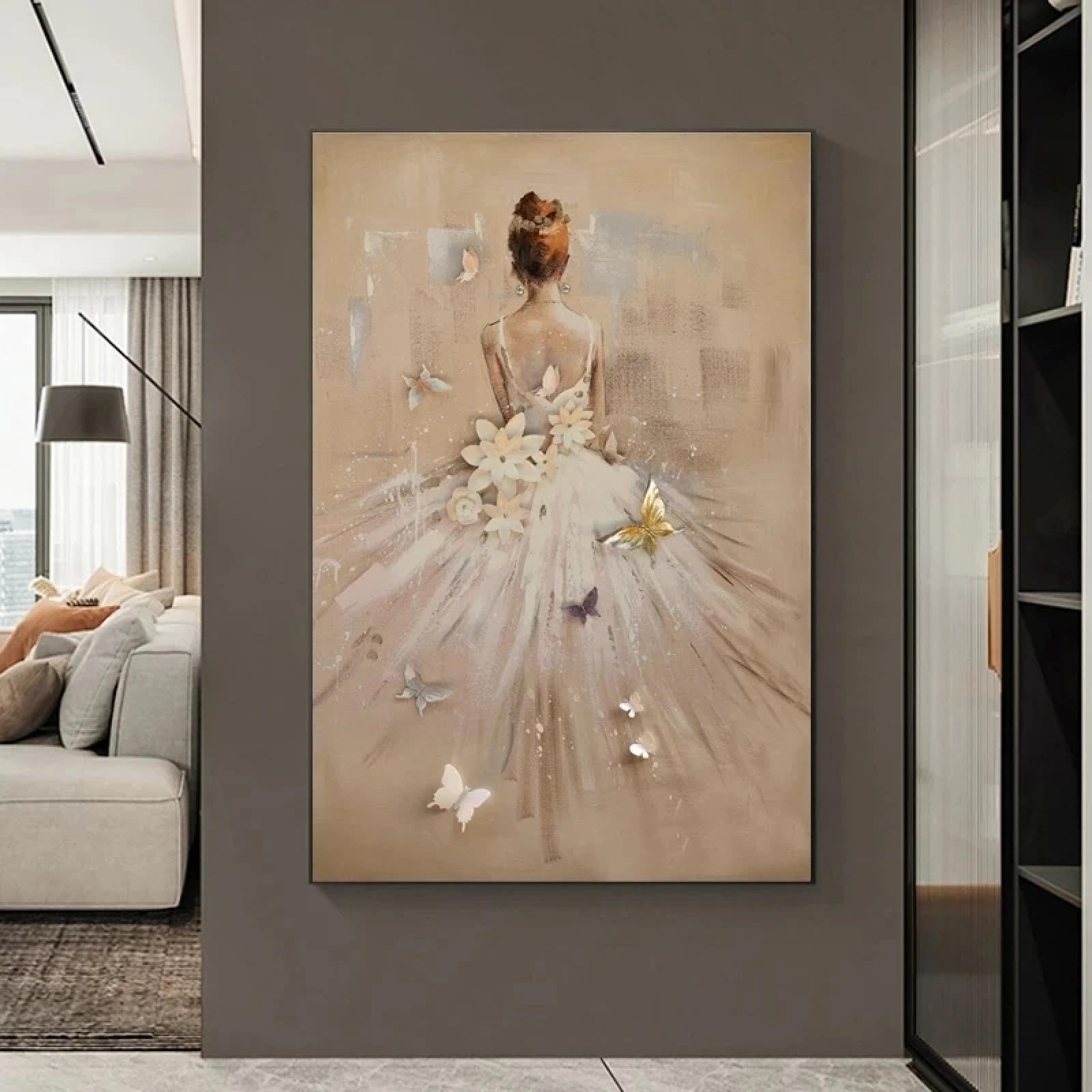 ZHUOYA Quadro su tela astratto moderno con ballerina, poster e stampe di ballerini di danza classica, quadri da parete per la decorazione del soggiorno, 65x130 cm, cornice interna.