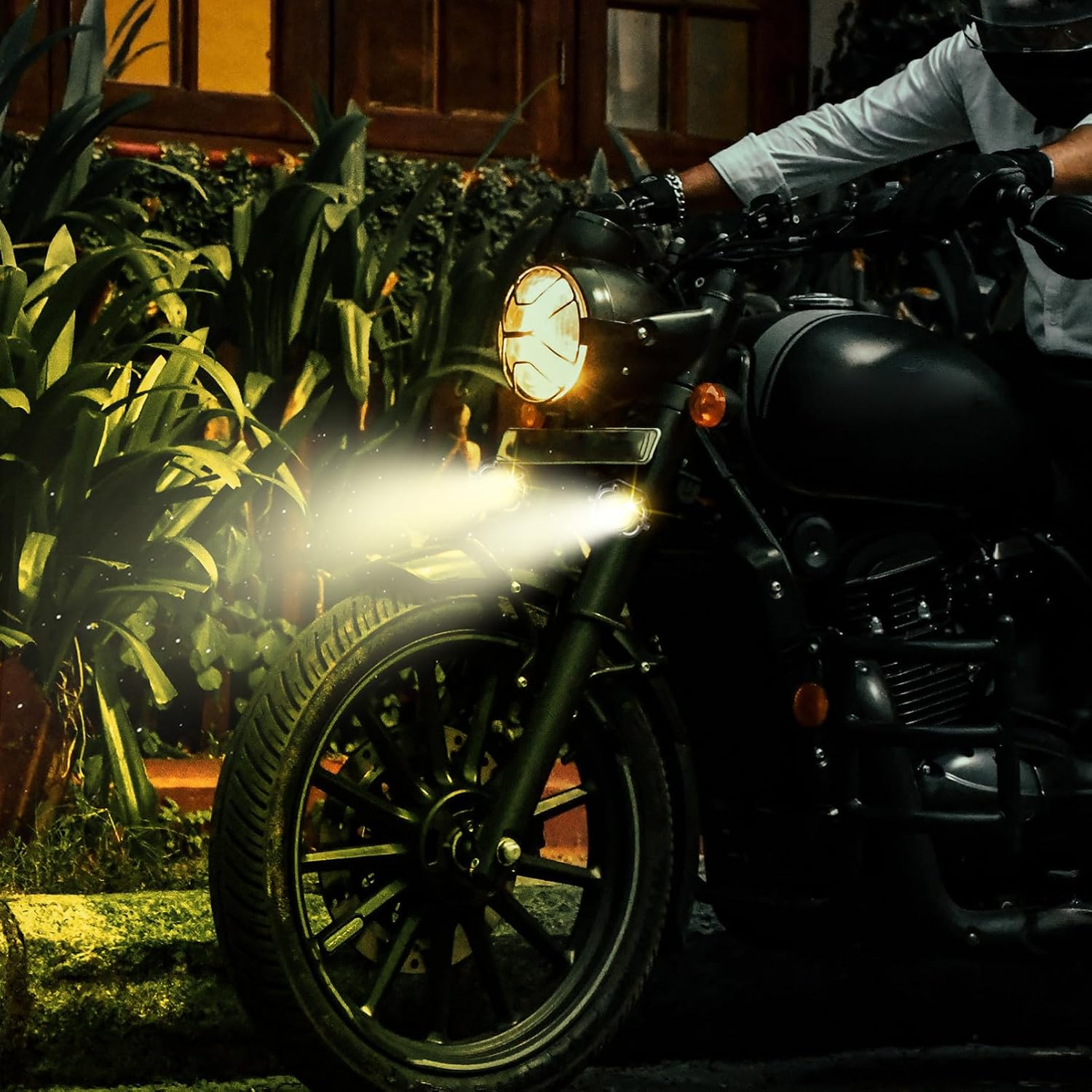 Mobestech 2pcs Motorcycle Bicolor Led Lights Fog Lights High Visibility Easy Install Metal for Motorcycles Electric Bikes