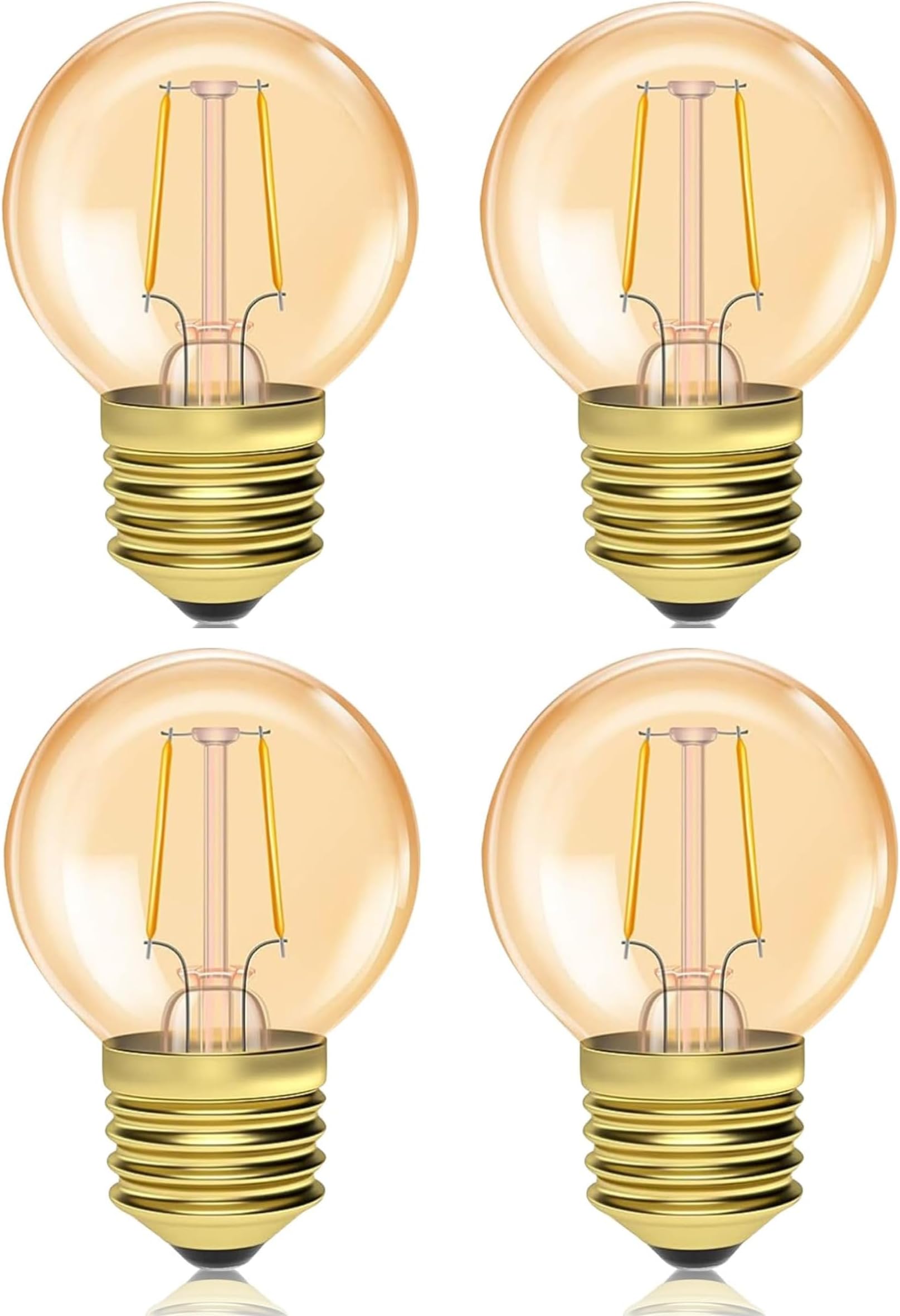 4 Pack 2W e27 Vintage Golf Ball Bulb, e27 Screw Bulb Gentle Warm White 2400K Amber, LED Low Watt Light Bulbs,200-240V Non Dimmable, Decorative LED Light Bulb, 1 Year warranty