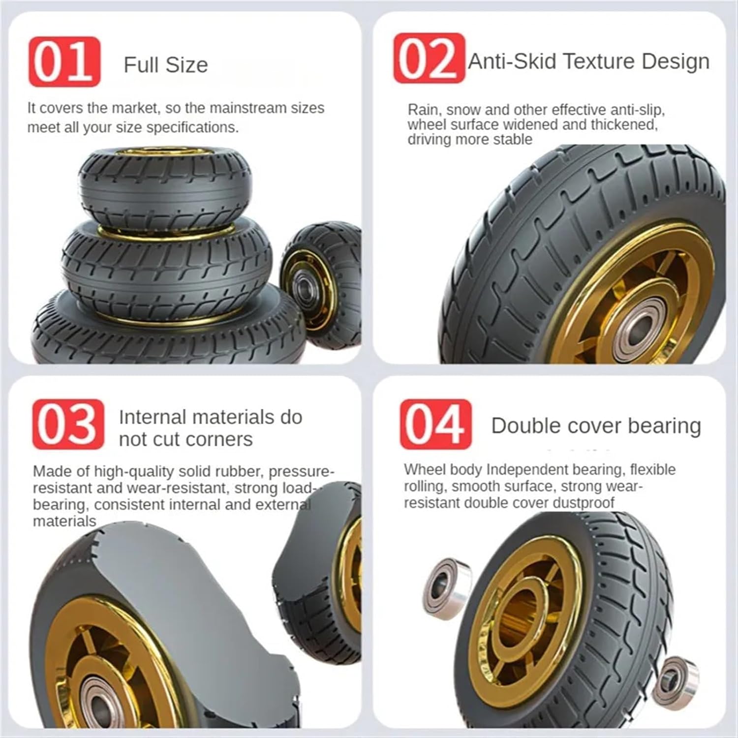 1個 4インチ ゴム製 ミディアムキャスター 金メッキ/ハンビー/TPR サイレントホイール ユニバーサル トロリー インダストリア