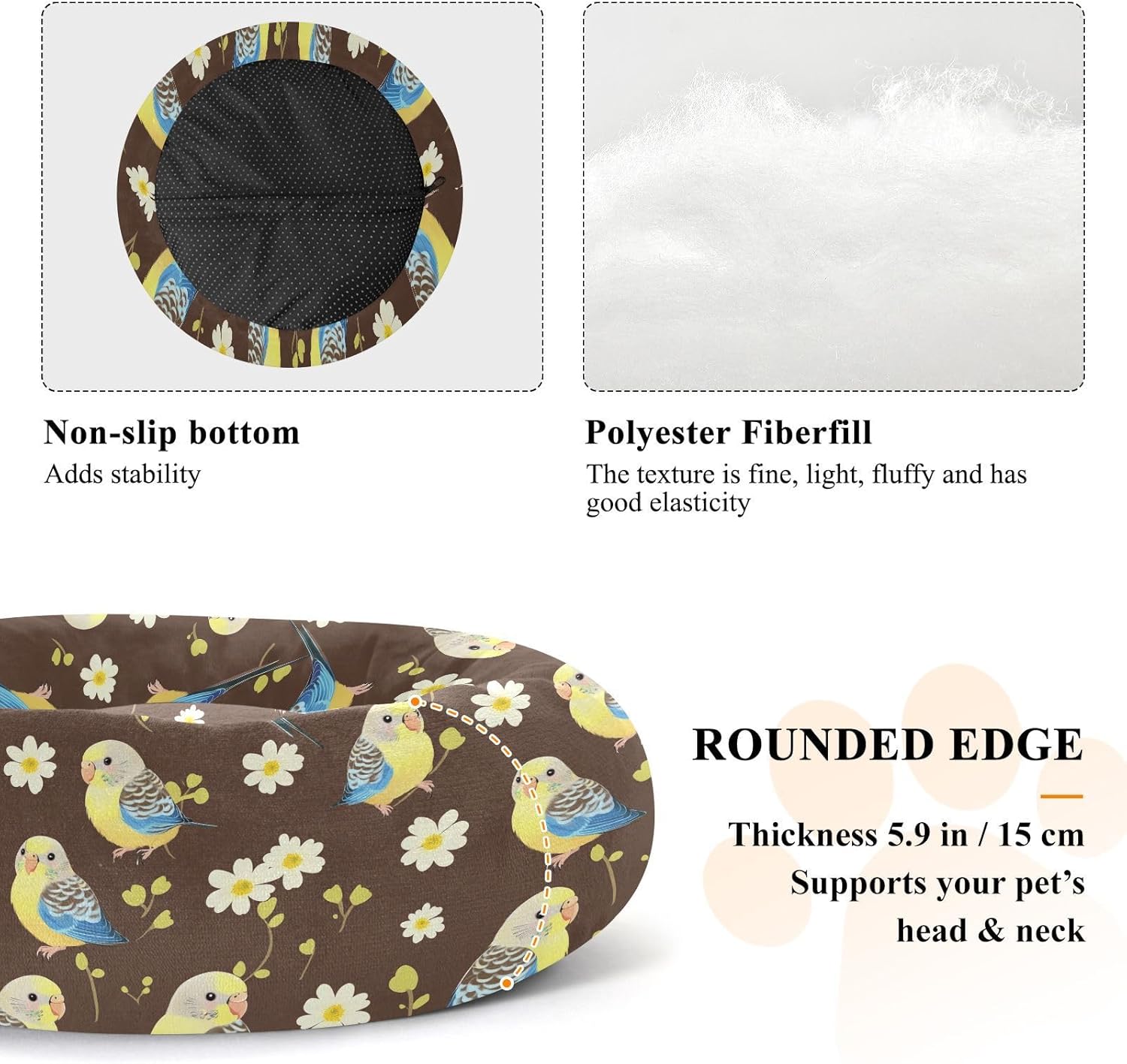 Pet Dog Beds Anxiety Relief Fluffy Cat Pillow Bed for Medium Size Pets Supplies M Kawaii-Style Budgerigar Brown