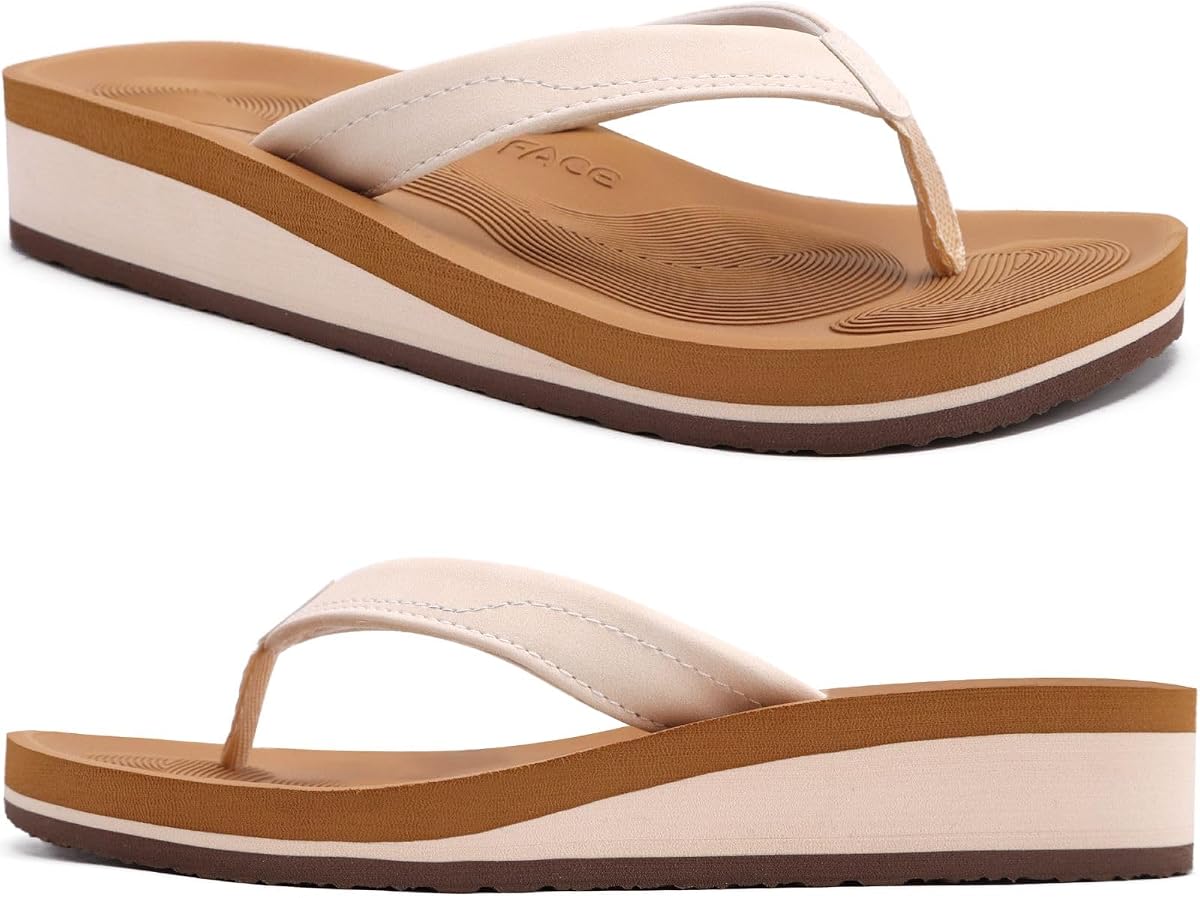 COFACE Chanclas para Mujer Cómodas Sandalias de Tanga con Soporte para el Arco | Suela de cojín para esterilla de Yoga, ligera y suave, plataforma de moda para mujer, sandalias deslizantes de cuña para verano, playa, interiores y exteriores