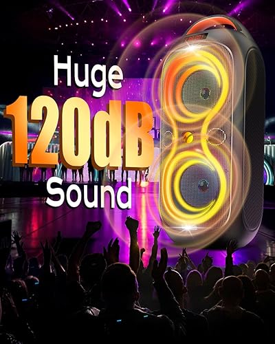 Miniatura 5 de Altavoz Bluetooth para fiestas de hasta 40 W de pico de sonido, luces LED dinámicas, 8 colores vibrantes y 5 modos de luz, ranura micro SD, entrada