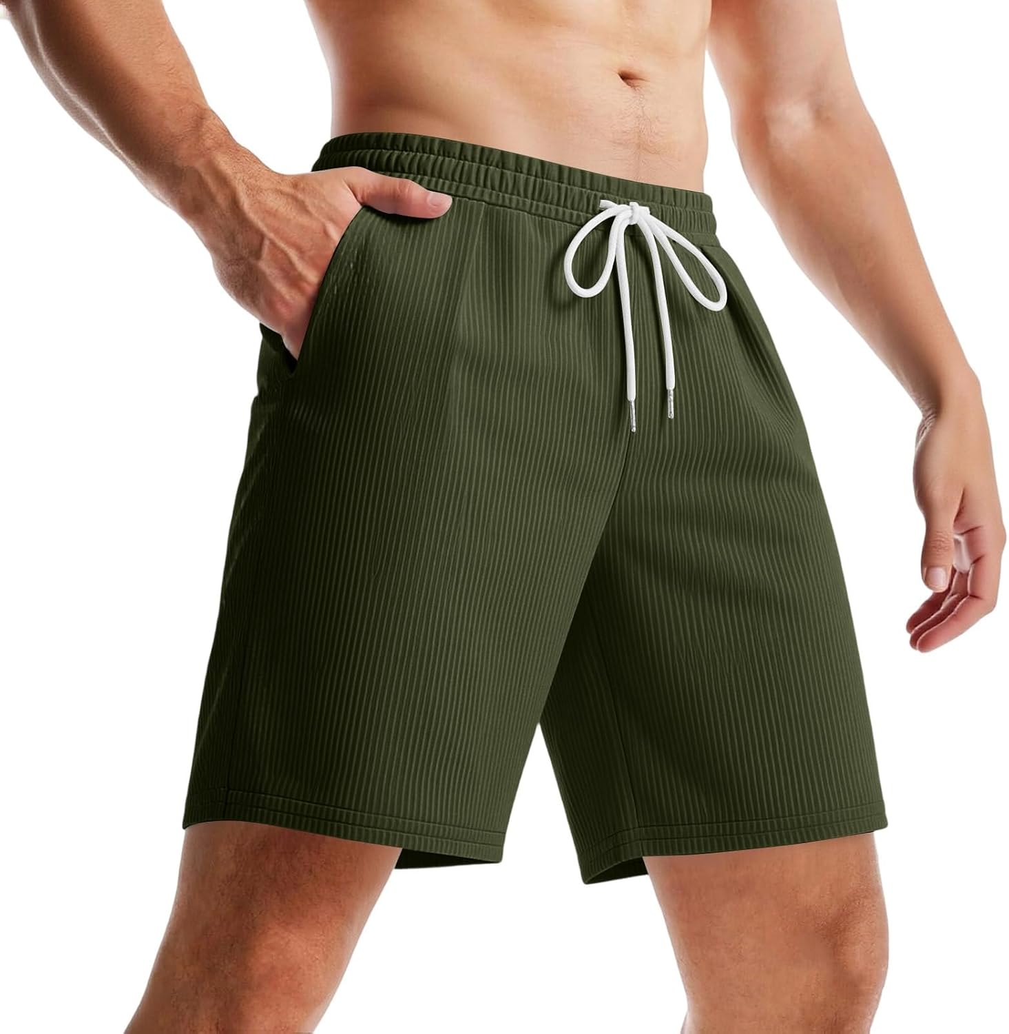 FQZWONG Men Shorts Summer Elastic Waist Shorts Fashion Hiking Trousers Casual Sport Short Pant Workout Gym Pants with Pocket