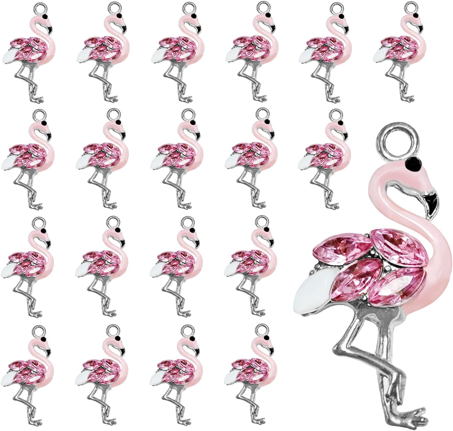 SYBKED 20 Pcs Cute Sliver Flamingo Charms DIY Handmade Making Jewelry Small Pink Accessories Alloy Pendant Necklace Bracelet Sweater Earring Keychain Decoration for Women Gift